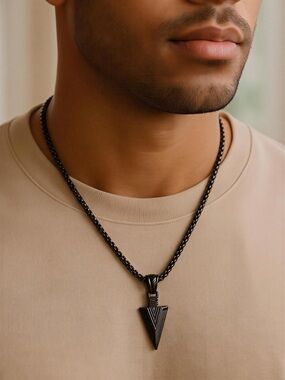 Fashion Jewelry Black Men's Arrowhead Pendant Chain Necklace